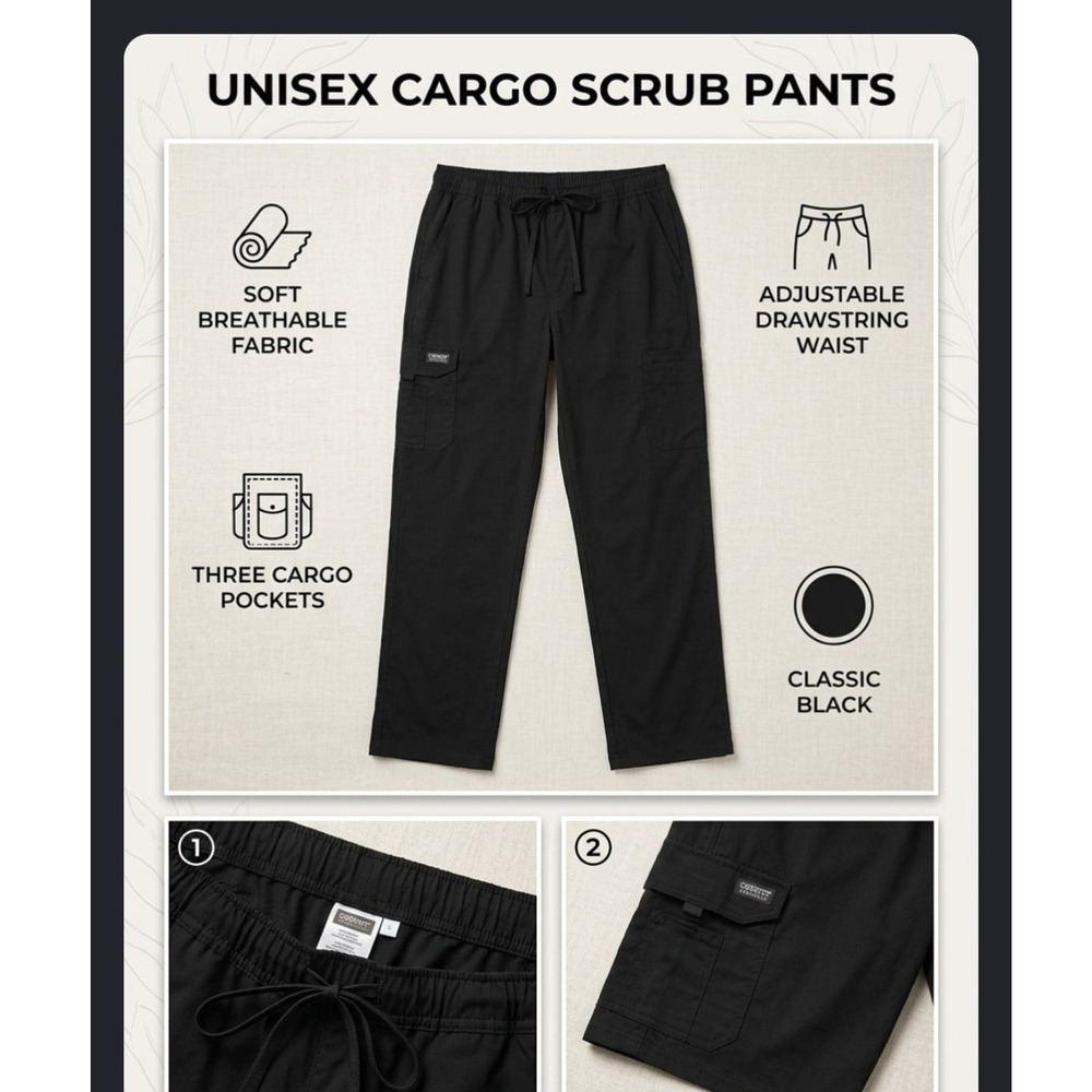 Cherokee Authentic Workwear Unisex Cargo Scrub Pants Black WW105 Size 2XL